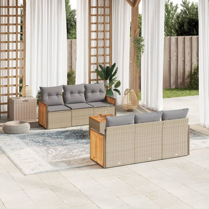 Matgrupp för trädgården med dynor 7 delar beige konstrotting