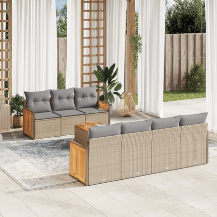 Matgrupp för trädgården med dynor 8 delar beige konstrotting