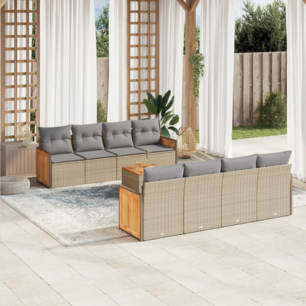 Soffgrupp för trädgården med dynor 9 delar beige konstrotting