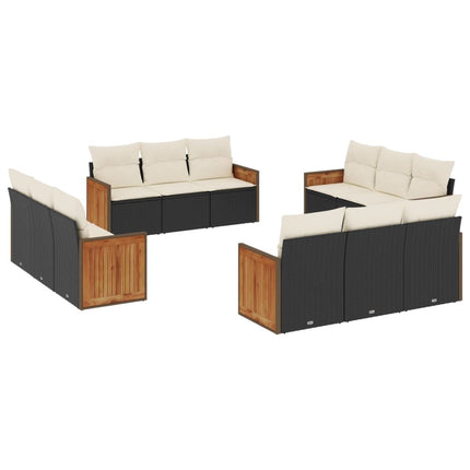 Loungegrupp med dynor 12 delar svart konstrotting