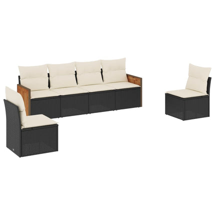 Loungegrupp med dynor 6 delar svart konstrotting
