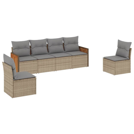 Soffgrupp för trädgården med dynor 6 delar beige konstrotting