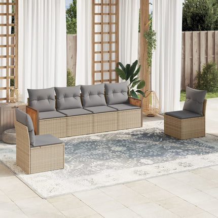 Soffgrupp för trädgården med dynor 6 delar beige konstrotting