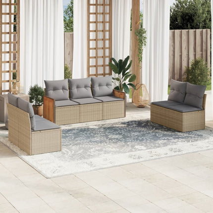 Matgrupp för trädgården med dynor 7 delar beige konstrotting