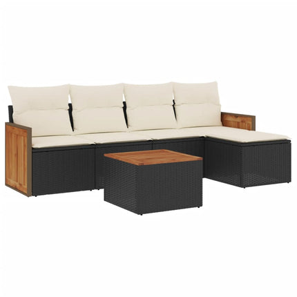 Loungegrupp med dynor 6 delar svart konstrotting