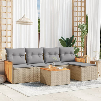 Soffgrupp för trädgården med dynor 6 delar beige konstrotting