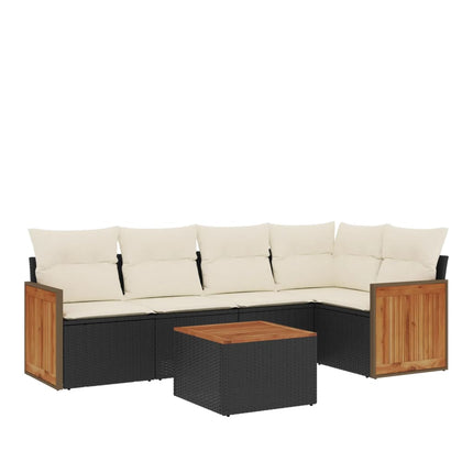 Loungegrupp med dynor 6 delar svart konstrotting