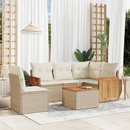 Soffgrupp för trädgården med dynor 6 delar beige konstrotting