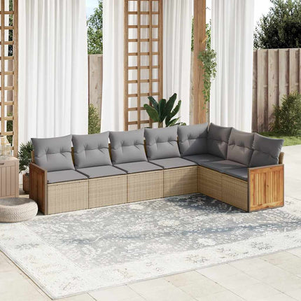 Matgrupp för trädgården med dynor 7 delar beige konstrotting