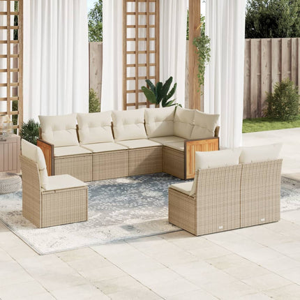 Matgrupp för trädgården med dynor 8 delar beige konstrotting