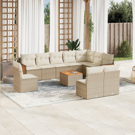 Loungegrupp för trädgården m. dynor 11 delar beige konstrotting