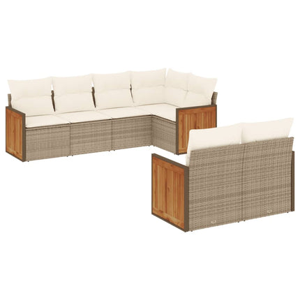 Matgrupp för trädgården med dynor 7 delar beige konstrotting