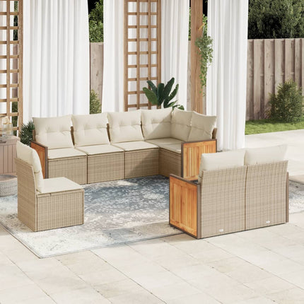 Matgrupp för trädgården med dynor 8 delar beige konstrotting
