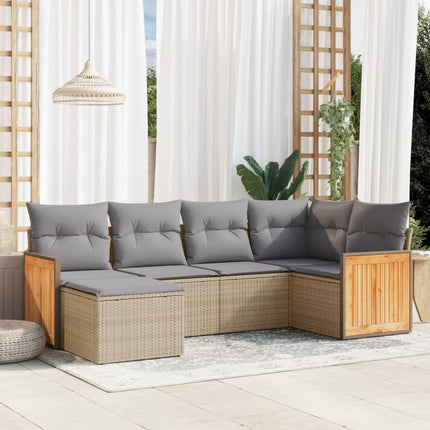 Soffgrupp för trädgården med dynor 6 delar beige konstrotting