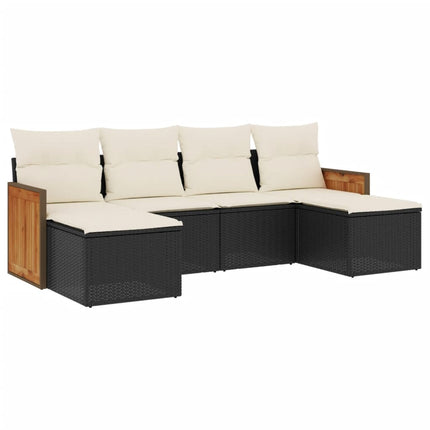 Loungegrupp med dynor 6 delar svart konstrotting