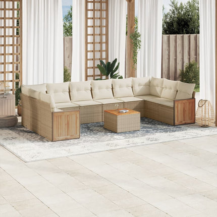 Loungegrupp för trädgården m. dynor 11 delar beige konstrotting