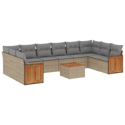 Loungegrupp för trädgården m. dynor 11 delar beige konstrotting
