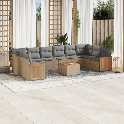 Loungegrupp för trädgården m. dynor 11 delar beige konstrotting