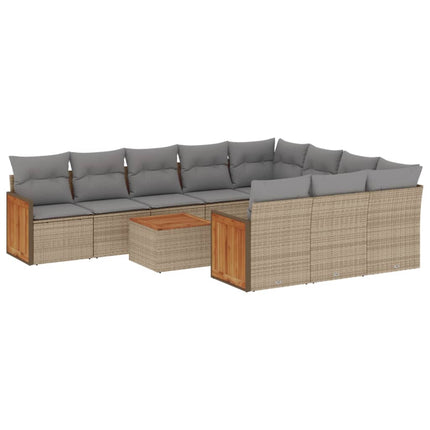 Loungegrupp för trädgården m. dynor 11 delar beige konstrotting
