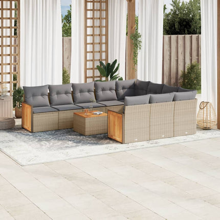 Loungegrupp för trädgården m. dynor 11 delar beige konstrotting