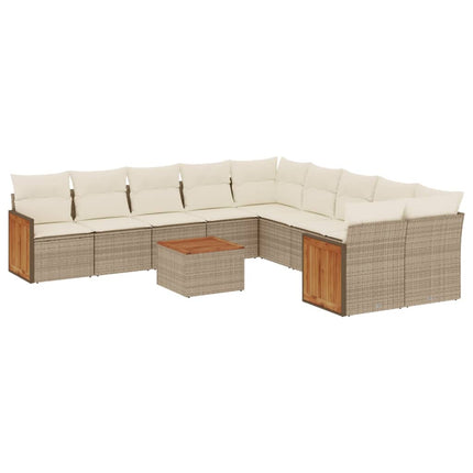 Loungegrupp för trädgården m. dynor 11 delar beige konstrotting