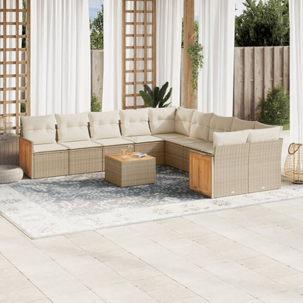 Loungegrupp för trädgården m. dynor 11 delar beige konstrotting