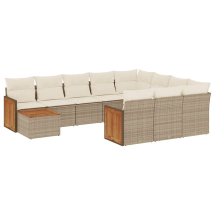 Loungegrupp för trädgården m. dynor 11 delar beige konstrotting