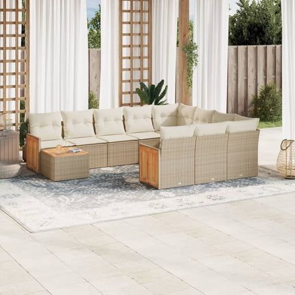 Loungegrupp för trädgården m. dynor 11 delar beige konstrotting