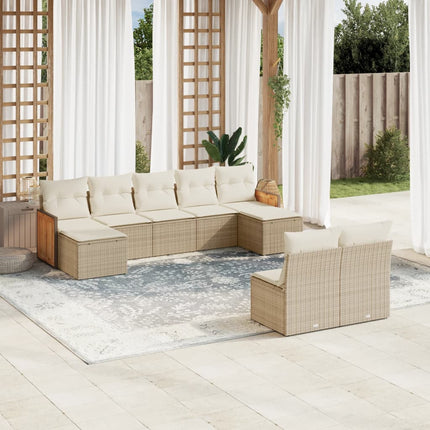 Soffgrupp för trädgården med dynor 9 delar beige konstrotting