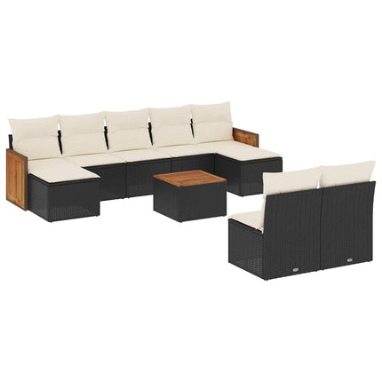 Loungegrupp 10 delar med svarta dynor konstrotting