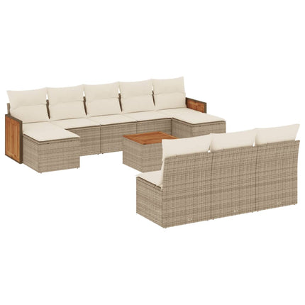 Loungegrupp för trädgården m. dynor 11 delar beige konstrotting