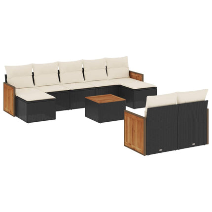 Loungegrupp 10 delar med svarta dynor konstrotting