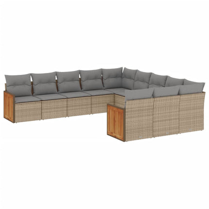 Loungegrupp för trädgården m. dynor 11 delar beige konstrotting
