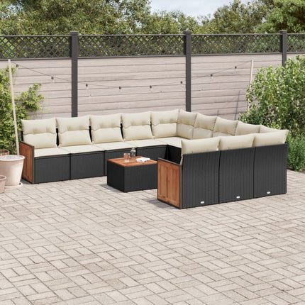 Loungegrupp med dynor 12 delar svart konstrotting