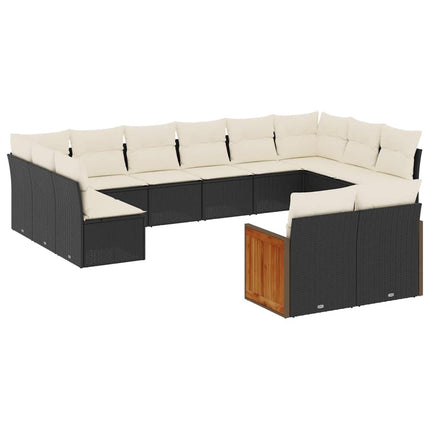 Loungegrupp med dynor 12 delar svart konstrotting