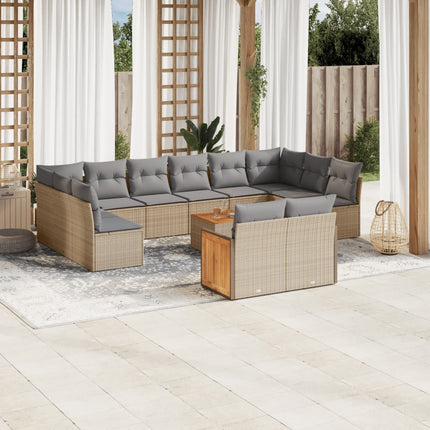 Soffgrupp för trädgården med dynor 13 delar beige konstrotting