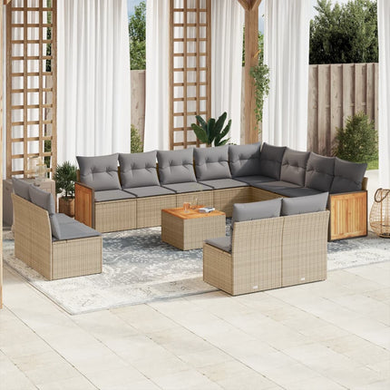 Soffgrupp för trädgården med dynor 13 delar beige konstrotting