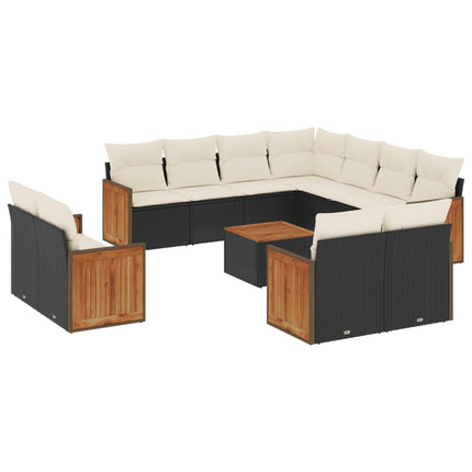Loungegrupp med dynor 12 delar svart konstrotting