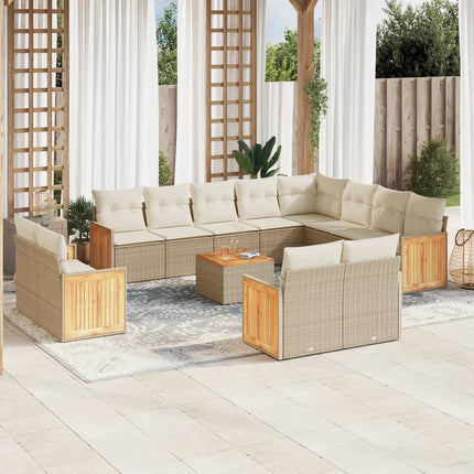 Soffgrupp för trädgården med dynor 13 delar beige konstrotting