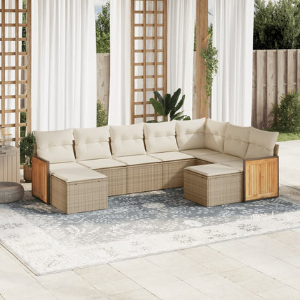 Soffgrupp för trädgården med dynor 9 delar beige konstrotting