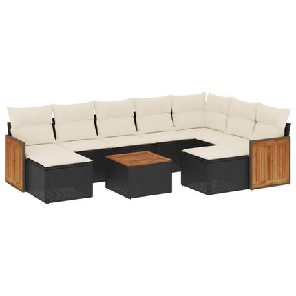 Loungegrupp 10 delar med svarta dynor konstrotting