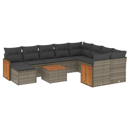 Loungegrupp för trädgården med dynor 11 delar grå konstrotting