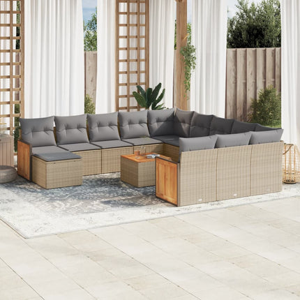 Soffgrupp för trädgården med dynor 13 delar beige konstrotting