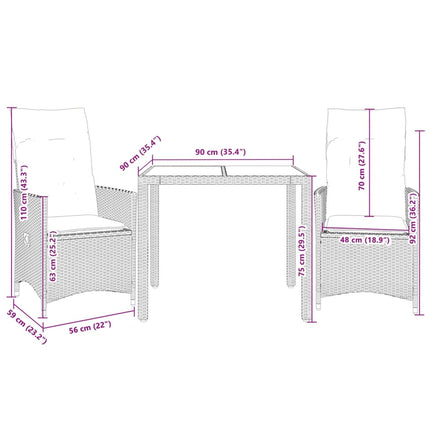 Bistrogrupp med dynor 3 delar beige konstrotting