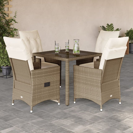 Matgrupp för trädgården med dynor 5 delar beige konstrotting