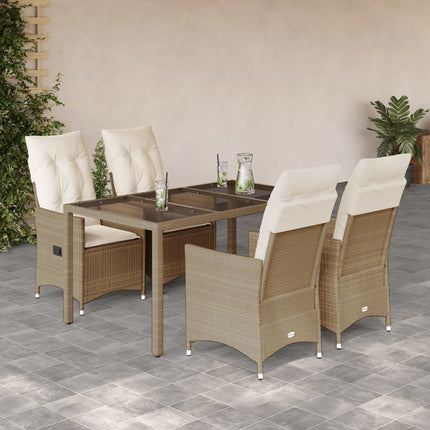 Matgrupp för trädgården med dynor 5 delar beige konstrotting