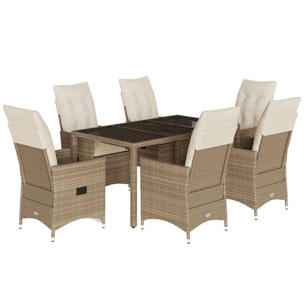 Matgrupp för trädgården med dynor 7 delar beige konstrotting