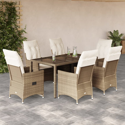 Matgrupp för trädgården med dynor 7 delar beige konstrotting