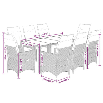 Caféset med dynor 9 delar konstrotting grå