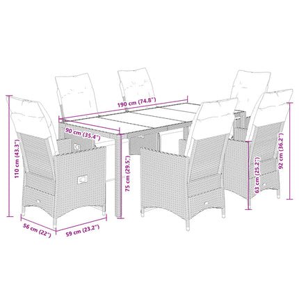 Caféset med dynor 7 delar konstrotting grå